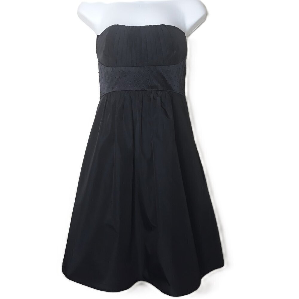 Strapless Dress Black Satin Embellished LBD Black Tie Cocktail